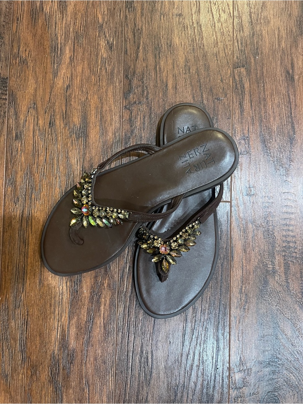 Naturalizer Brown Jeweled T-Strap Sandals Size 7. Never worn.